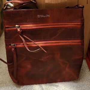 Estalon Purse crossbody leather red ish on color